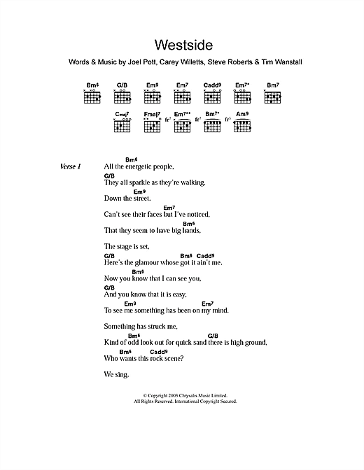 Athlete Westside Sheet Music Notes & Chords for Lyrics & Chords - Download or Print PDF