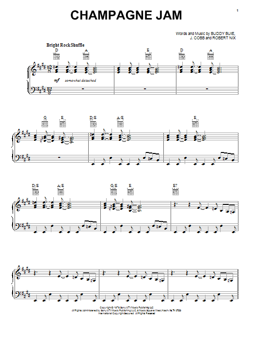 Atlanta Rhythm Section Champagne Jam Sheet Music Notes & Chords for Piano, Vocal & Guitar (Right-Hand Melody) - Download or Print PDF