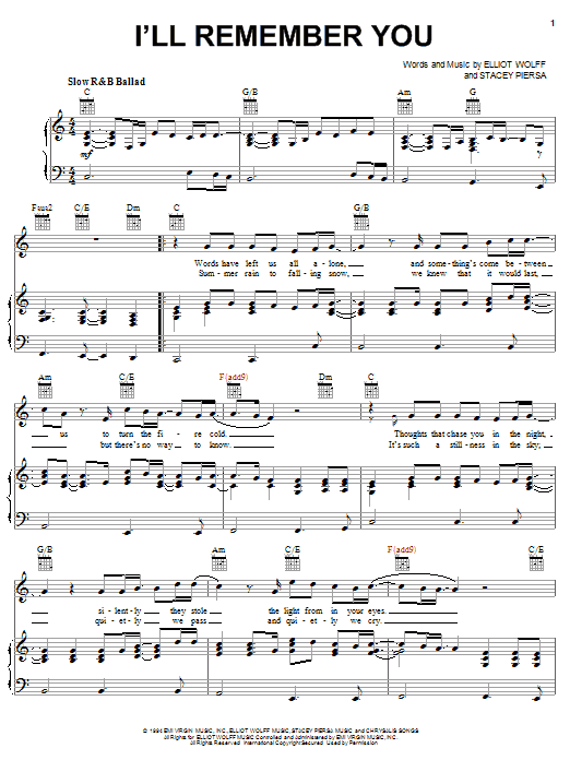 Atlantic Starr I'll Remember You Sheet Music Notes & Chords for Piano, Vocal & Guitar (Right-Hand Melody) - Download or Print PDF