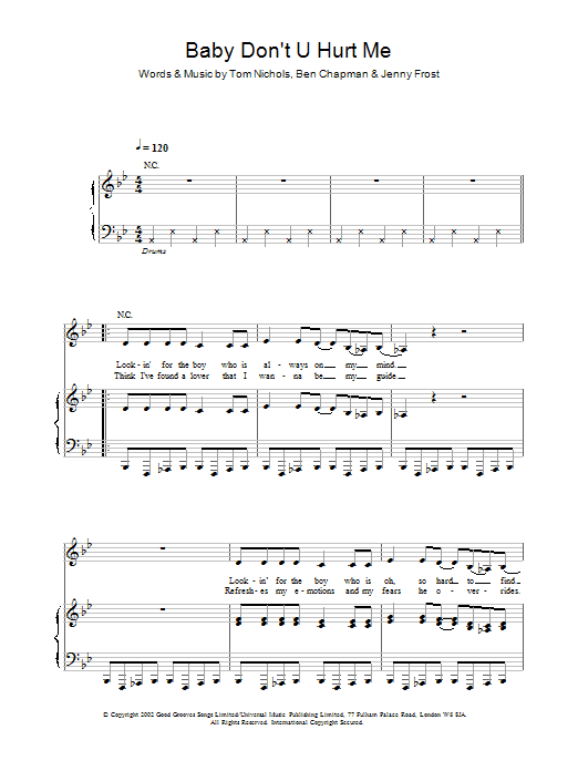 Atomic Kitten Baby Don't U Hurt Me Sheet Music Notes & Chords for Piano, Vocal & Guitar - Download or Print PDF