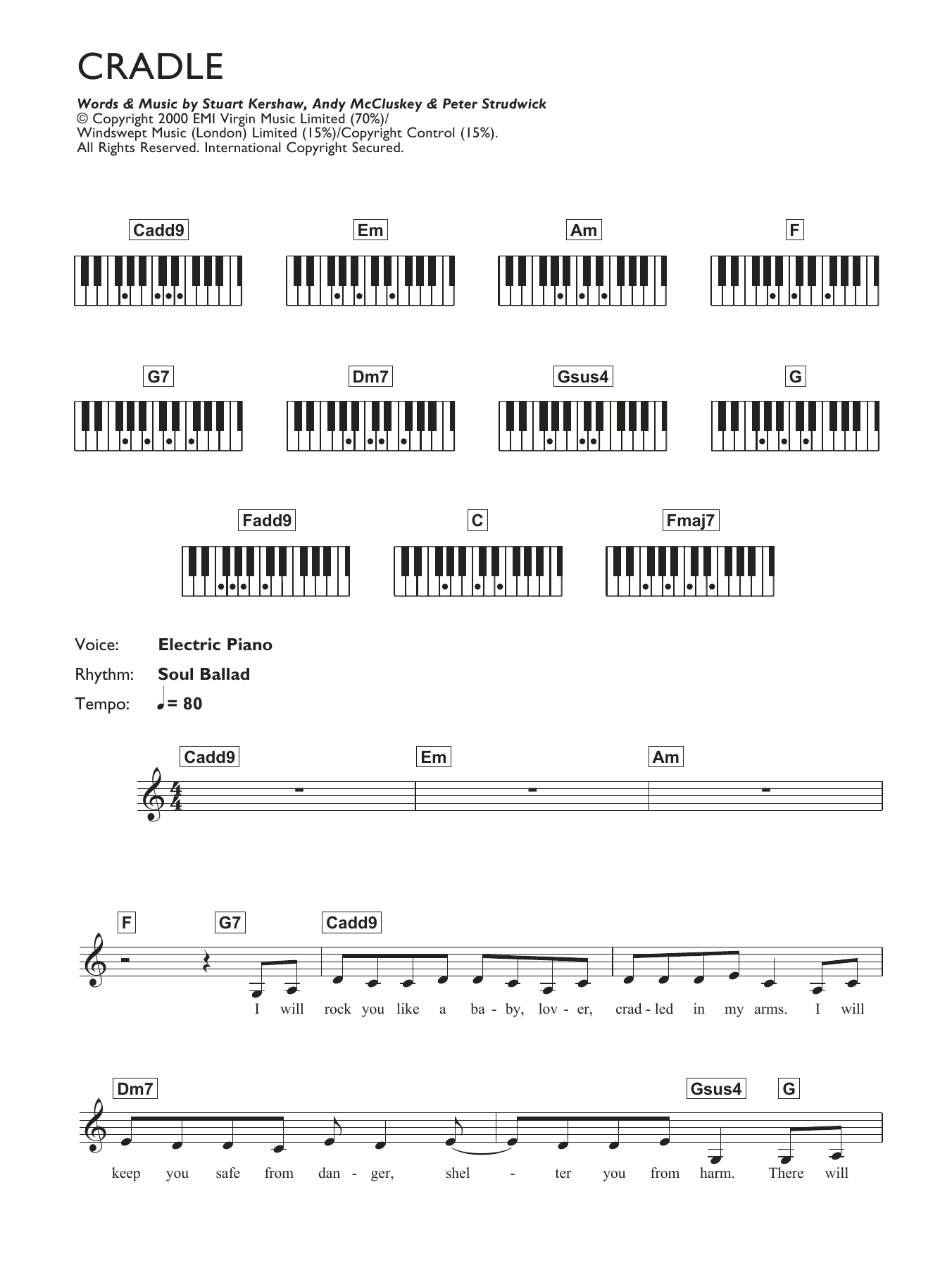 Atomic Kitten Cradle Sheet Music Notes & Chords for Keyboard - Download or Print PDF