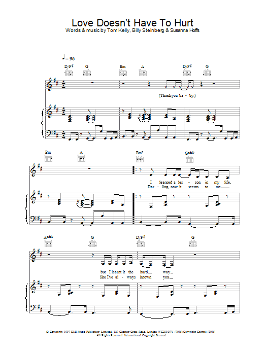 Atomic Kitten Love Doesn't Have To Hurt Sheet Music Notes & Chords for Piano, Vocal & Guitar - Download or Print PDF