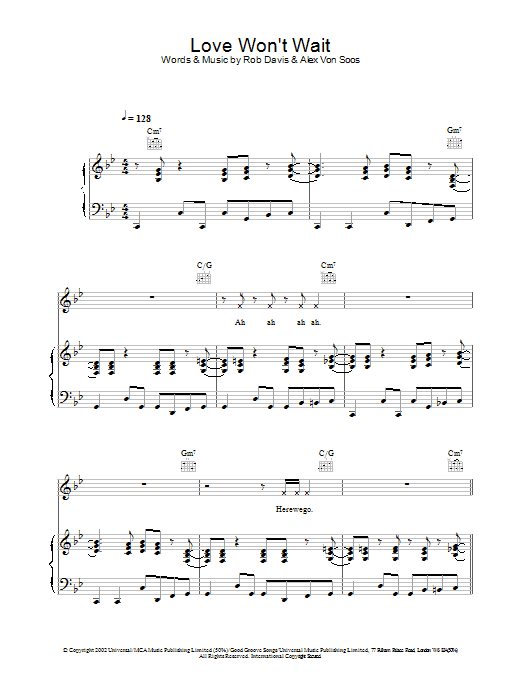 Atomic Kitten Love Won't Wait Sheet Music Notes & Chords for Piano, Vocal & Guitar - Download or Print PDF