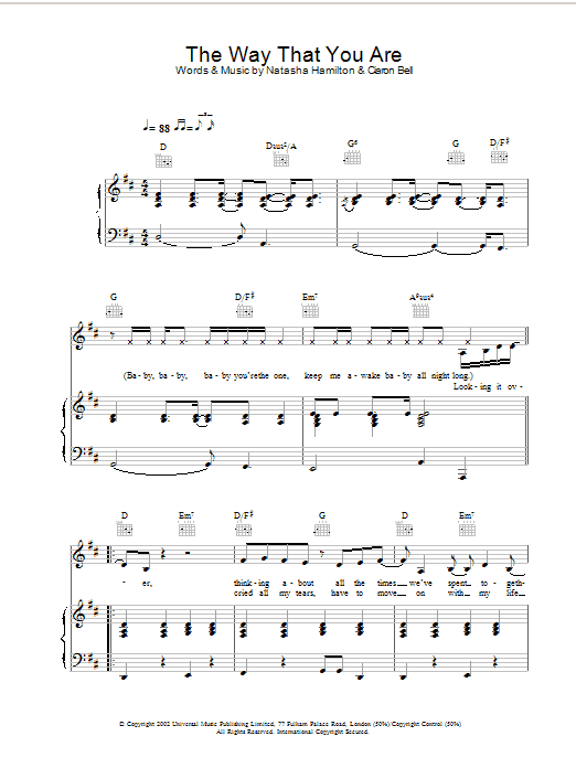 Atomic Kitten The Way That You Are Sheet Music Notes & Chords for Piano, Vocal & Guitar - Download or Print PDF