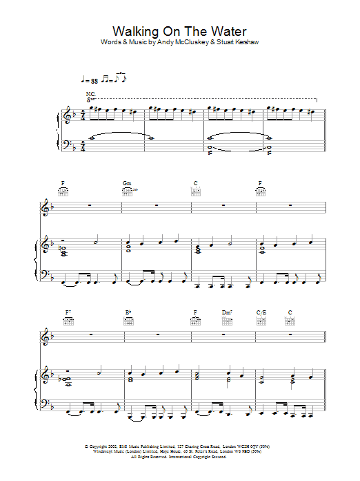 Atomic Kitten Walking On The Water Sheet Music Notes & Chords for Piano, Vocal & Guitar - Download or Print PDF