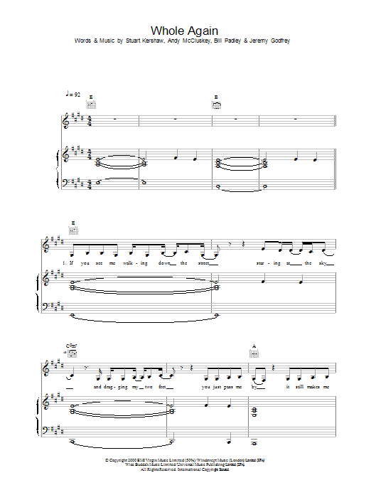 Atomic Kitten Whole Again Sheet Music Notes & Chords for Piano Chords/Lyrics - Download or Print PDF