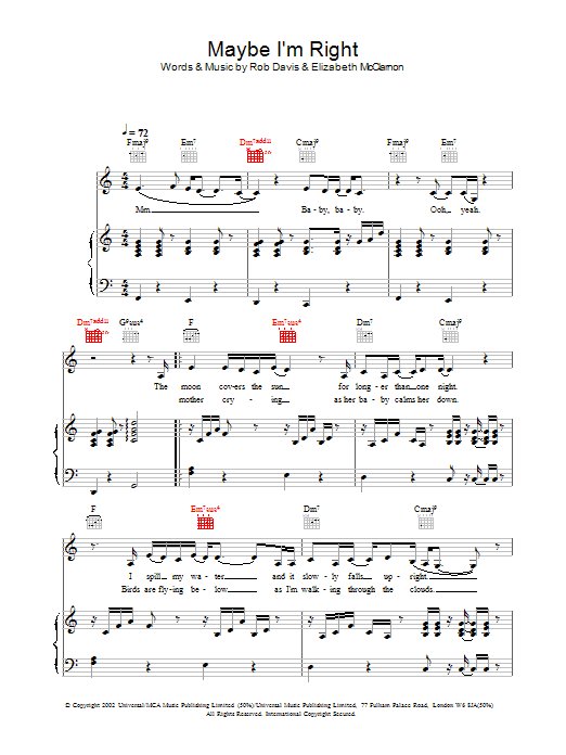 Preview Atomic Kitten Maybe I'm Right Pop sheet music, notes and chords for Piano, Vocal & Guitar, SKU: 21809 Maybe I'm Right sheet music