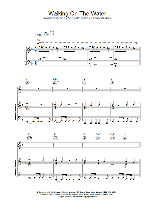 Preview Atomic Kitten Walking On The Water Pop sheet music, notes and chords for Piano, Vocal & Guitar, SKU: 21814 Walking On The Water sheet music