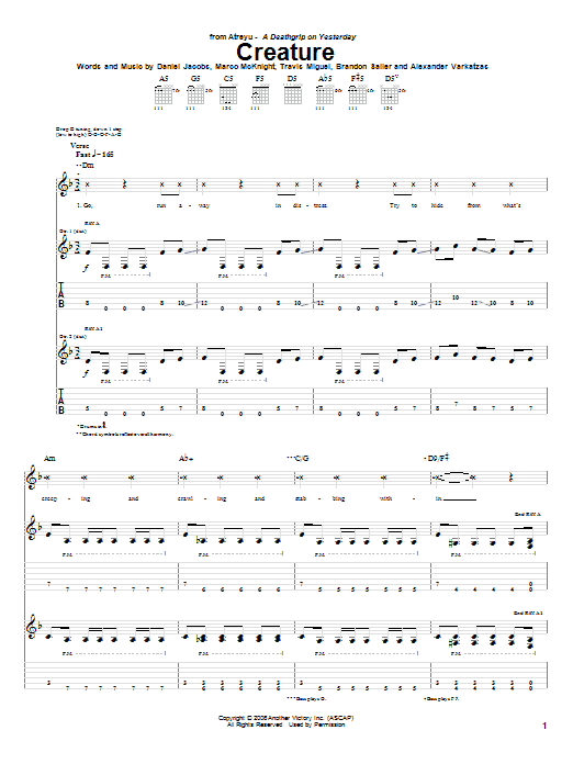 Atreyu Creature Sheet Music Notes & Chords for Guitar Tab - Download or Print PDF