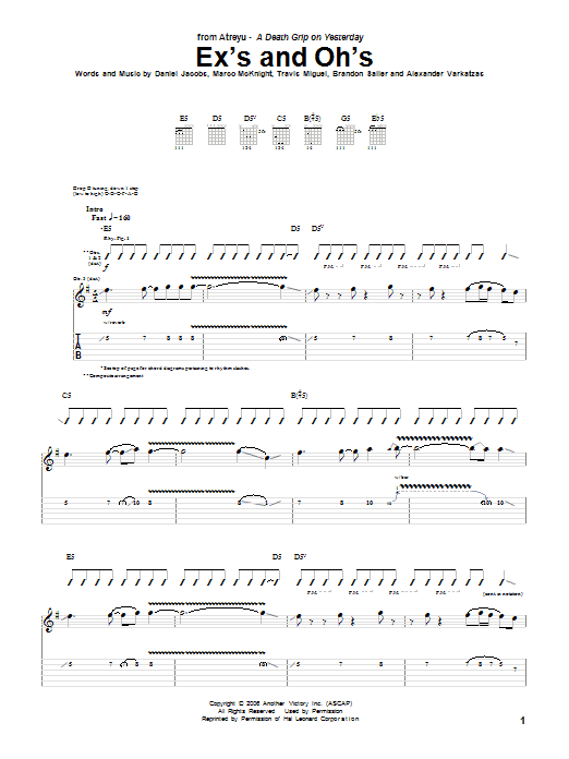 Atreyu Ex's And Oh's Sheet Music Notes & Chords for Guitar Tab - Download or Print PDF