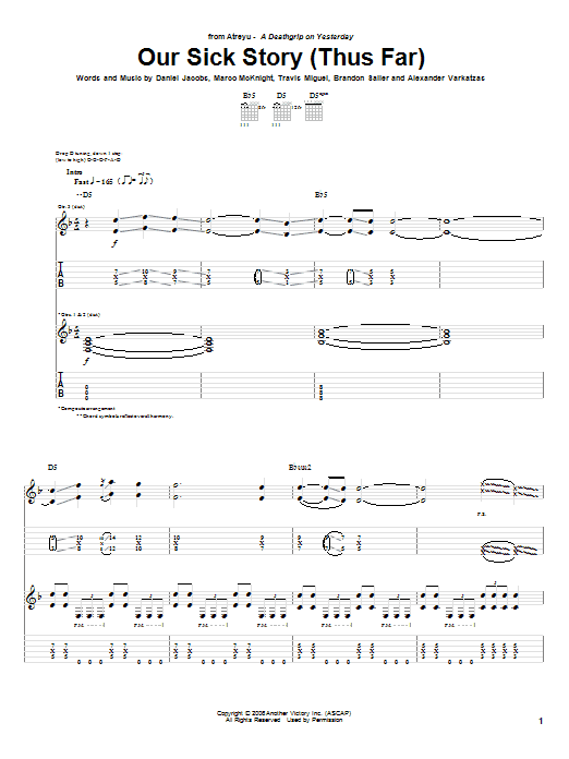 Atreyu Our Sick Story (Thus Far) Sheet Music Notes & Chords for Guitar Tab - Download or Print PDF