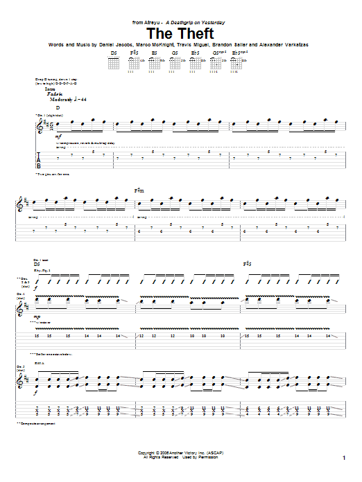 Atreyu The Theft Sheet Music Notes & Chords for Guitar Tab - Download or Print PDF