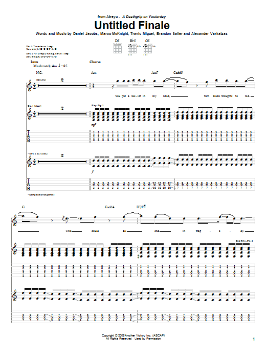 Atreyu Untitled Finale Sheet Music Notes & Chords for Guitar Tab - Download or Print PDF