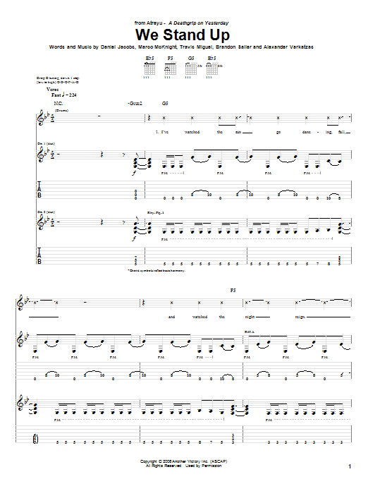 Atreyu We Stand Up Sheet Music Notes & Chords for Guitar Tab - Download or Print PDF