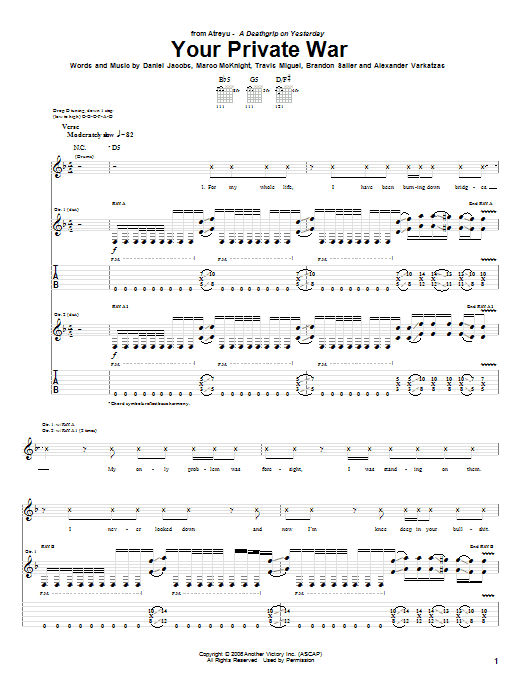 Atreyu Your Private War Sheet Music Notes & Chords for Guitar Tab - Download or Print PDF