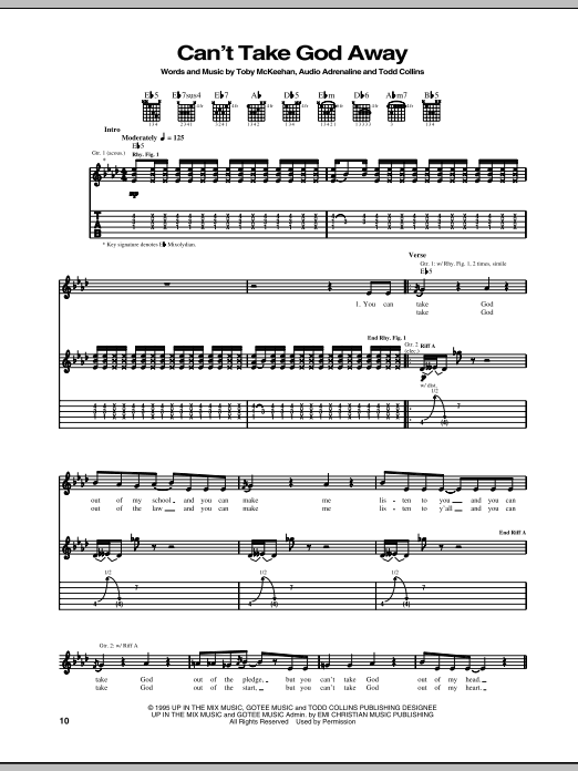 Audio Adrenaline Can't Take God Away Sheet Music Notes & Chords for Guitar Tab - Download or Print PDF