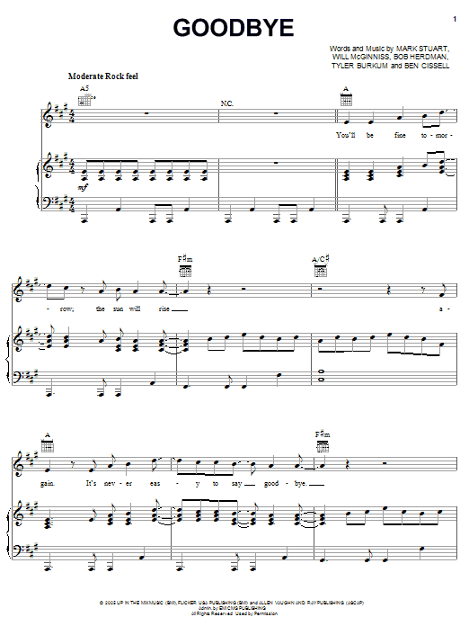 Audio Adrenaline Goodbye Sheet Music Notes & Chords for Easy Guitar Tab - Download or Print PDF