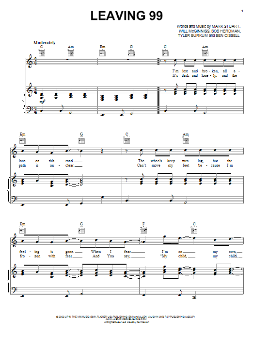 Audio Adrenaline Leaving 99 Sheet Music Notes & Chords for Piano, Vocal & Guitar (Right-Hand Melody) - Download or Print PDF Audio Adrenaline Leaving 99 Sheet Music Notes & Chords for Piano, Vocal & Guitar (Right-Hand Melody) - Download or Print PDF