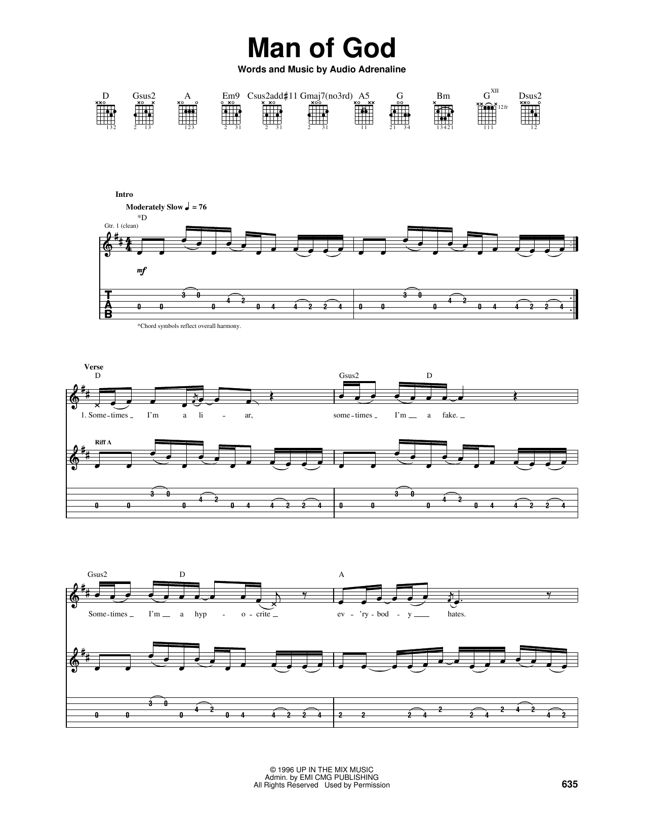 Audio Adrenaline Man Of God Sheet Music Notes & Chords for Guitar Tab - Download or Print PDF