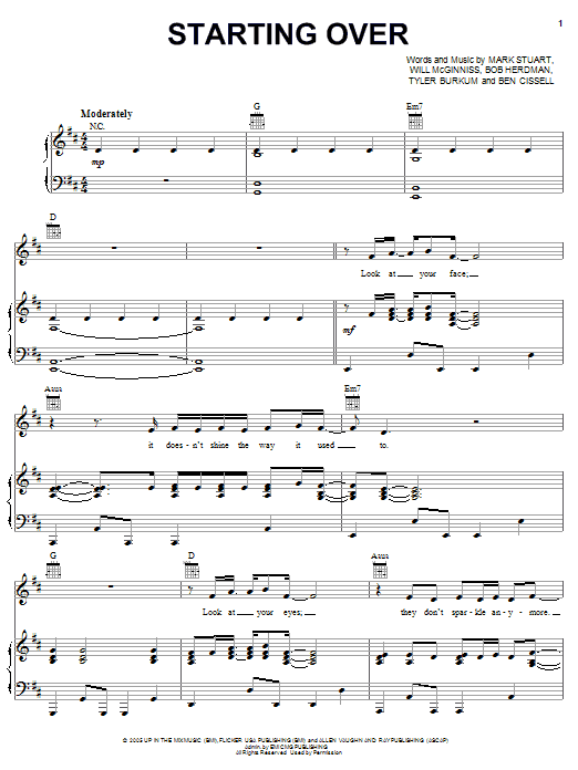 Audio Adrenaline Starting Over Sheet Music Notes & Chords for Piano, Vocal & Guitar (Right-Hand Melody) - Download or Print PDF Audio Adrenaline Starting Over Sheet Music Notes & Chords for Piano, Vocal & Guitar (Right-Hand Melody) - Download or Print PDF