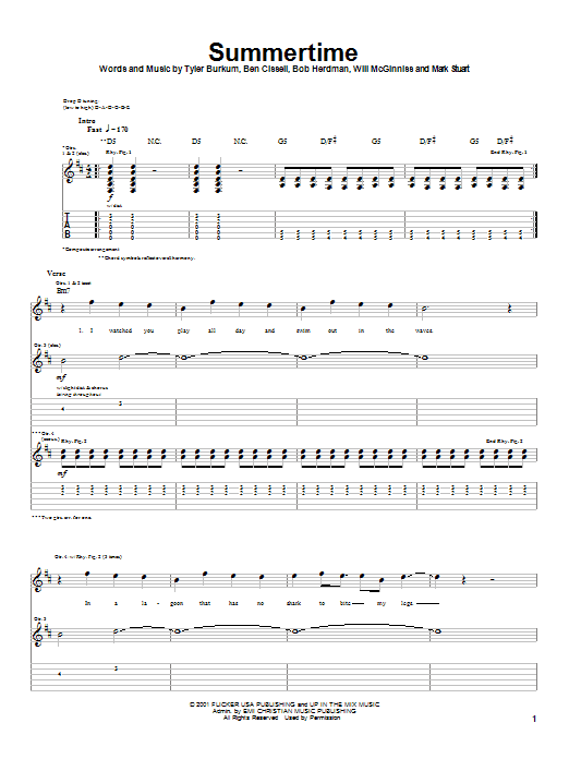 Audio Adrenaline Summertime Sheet Music Notes & Chords for Guitar Tab - Download or Print PDF