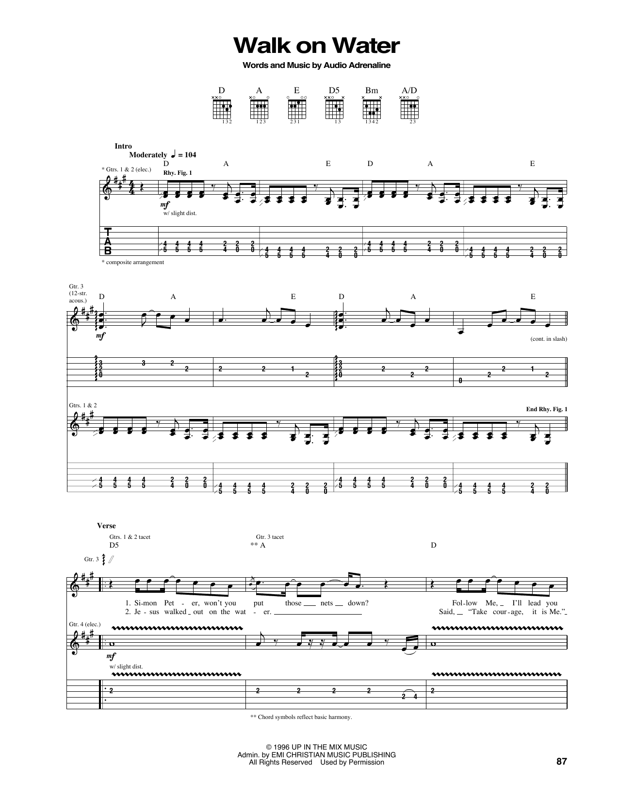 Audio Adrenaline Walk On Water Sheet Music Notes & Chords for Guitar Tab - Download or Print PDF