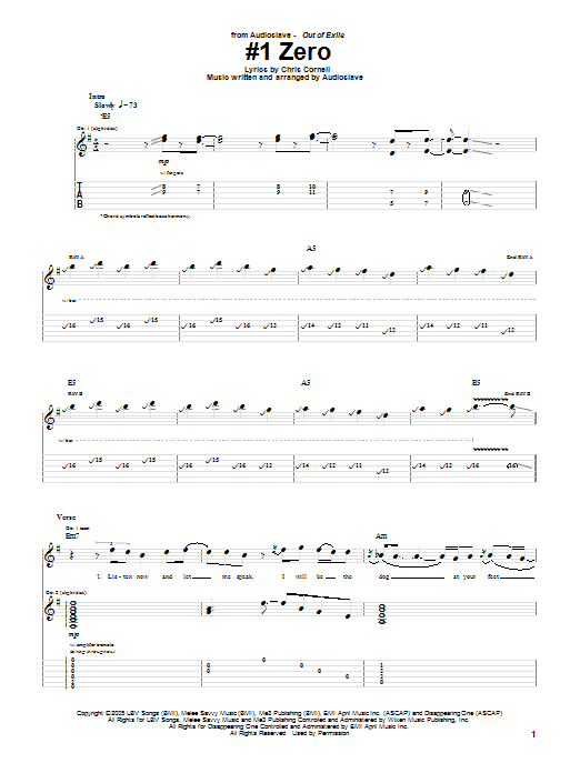 Audioslave #1 Zero Sheet Music Notes & Chords for Guitar Tab - Download or Print PDF