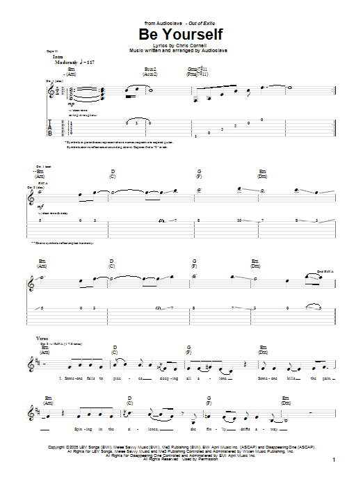 Audioslave Be Yourself Sheet Music Notes & Chords for Bass Guitar Tab - Download or Print PDF