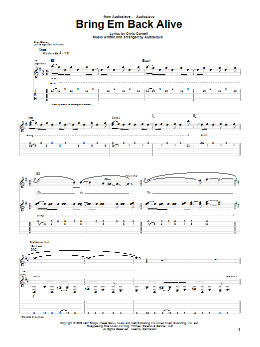 Audioslave Bring Em Back Alive Sheet Music Notes & Chords for Guitar Tab - Download or Print PDF