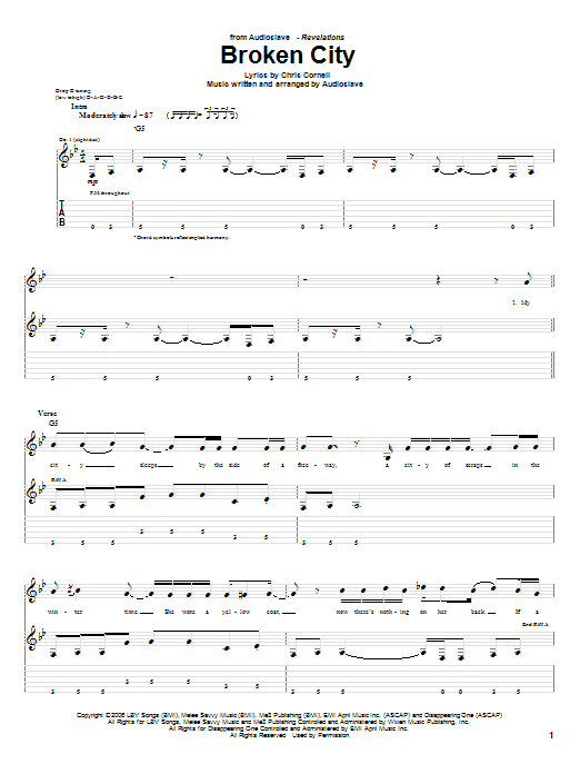 Audioslave Broken City Sheet Music Notes & Chords for Guitar Tab - Download or Print PDF