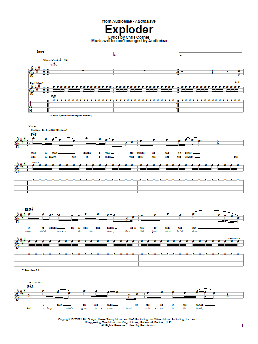 Audioslave Exploder Sheet Music Notes & Chords for Guitar Tab - Download or Print PDF