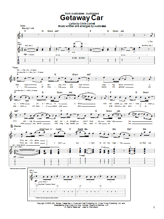 Audioslave Getaway Car Sheet Music Notes & Chords for Guitar Tab - Download or Print PDF