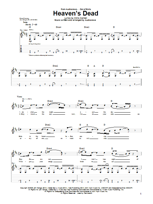 Audioslave Heaven's Dead Sheet Music Notes & Chords for Guitar Tab - Download or Print PDF