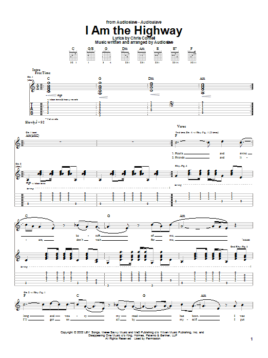 Audioslave I Am The Highway Sheet Music Notes & Chords for Guitar Tab - Download or Print PDF