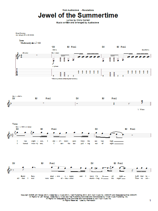 Audioslave Jewel Of The Summertime Sheet Music Notes & Chords for Guitar Tab - Download or Print PDF