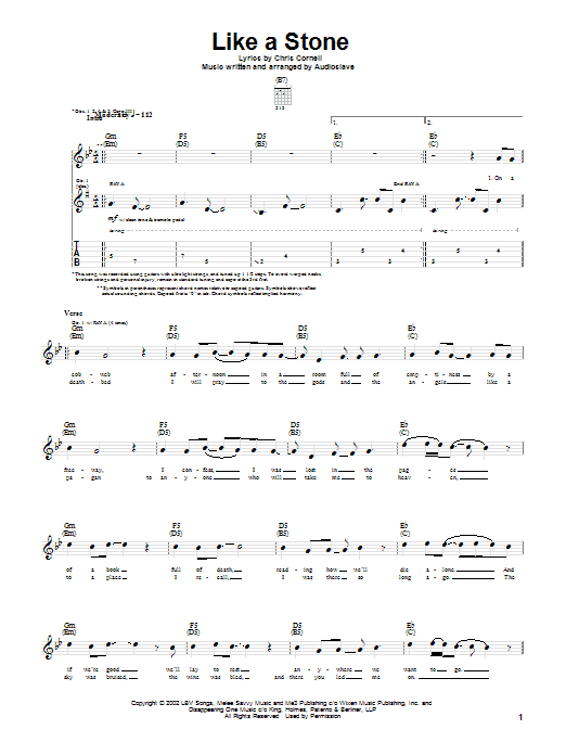 Audioslave Like A Stone Sheet Music Notes & Chords for Bass - Download or Print PDF