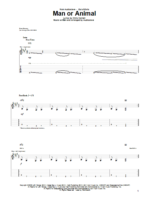 Audioslave Man Or Animal Sheet Music Notes & Chords for Guitar Tab - Download or Print PDF