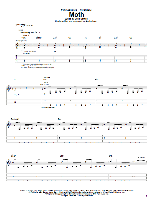 Audioslave Moth Sheet Music Notes & Chords for Guitar Tab - Download or Print PDF