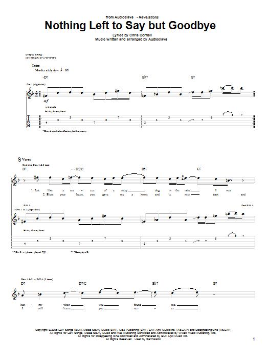 Audioslave Nothing Left To Say But Goodbye Sheet Music Notes & Chords for Guitar Tab - Download or Print PDF