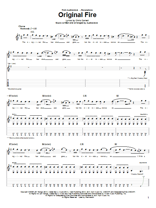 Audioslave Original Fire Sheet Music Notes & Chords for Guitar Tab - Download or Print PDF