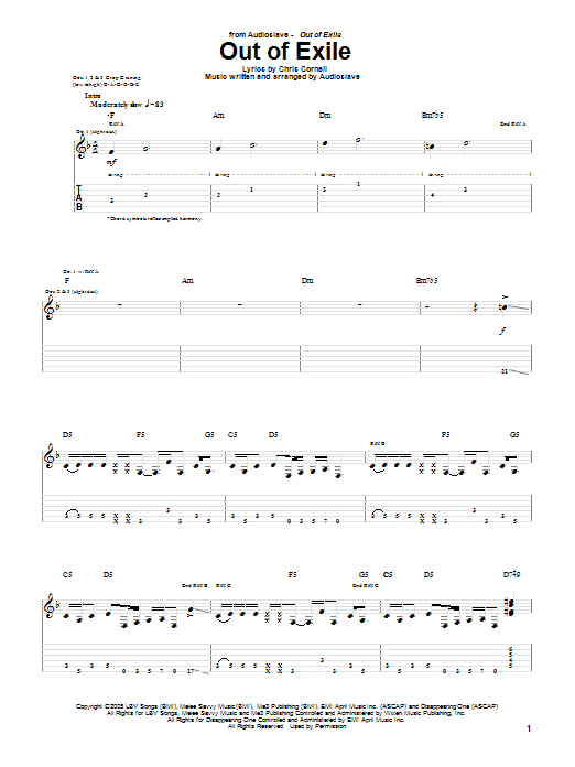 Audioslave Out Of Exile Sheet Music Notes & Chords for Guitar Tab - Download or Print PDF