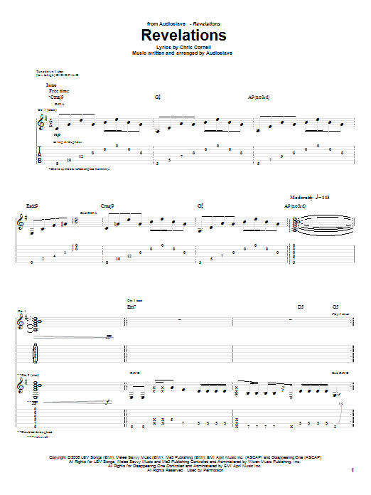 Audioslave Revelations Sheet Music Notes & Chords for Guitar Tab - Download or Print PDF