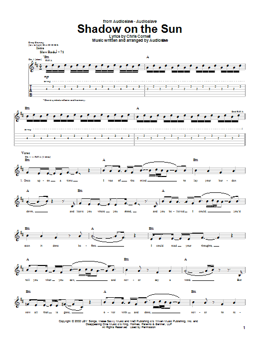 Audioslave Shadow On The Sun Sheet Music Notes & Chords for Guitar Tab - Download or Print PDF