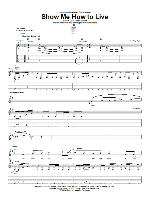 Audioslave Show Me How To Live Sheet Music Notes & Chords for Bass Guitar Tab - Download or Print PDF