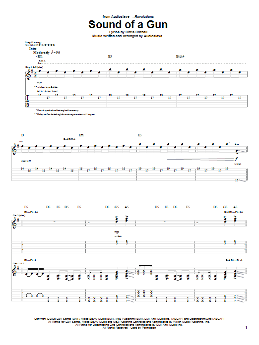 Audioslave Sound Of A Gun Sheet Music Notes & Chords for Guitar Tab - Download or Print PDF