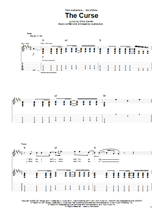 Audioslave The Curse Sheet Music Notes & Chords for Guitar Tab - Download or Print PDF