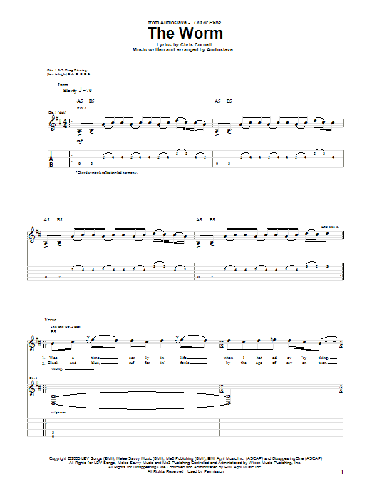 Audioslave The Worm Sheet Music Notes & Chords for Guitar Tab - Download or Print PDF