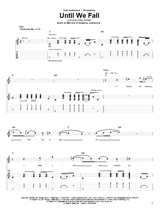 Audioslave Until We Fall Sheet Music Notes & Chords for Guitar Tab - Download or Print PDF