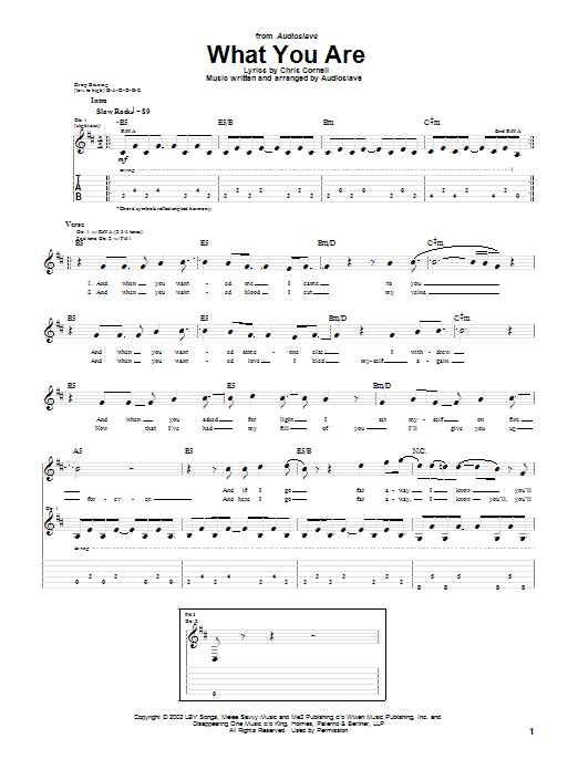 Audioslave What You Are Sheet Music Notes & Chords for Guitar Tab - Download or Print PDF