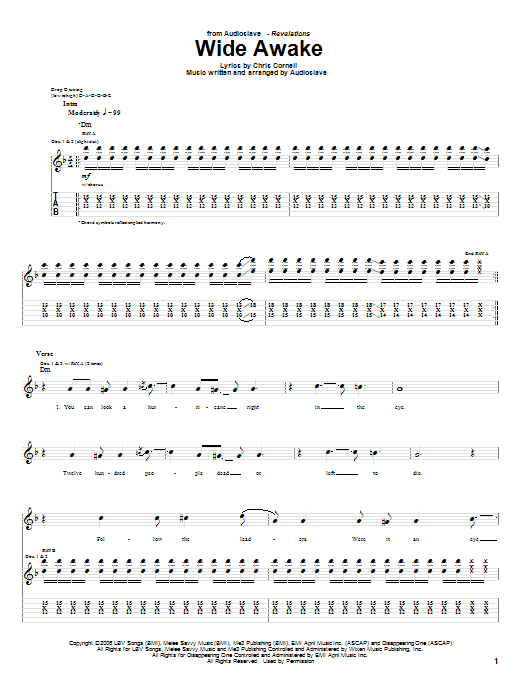 Audioslave Wide Awake Sheet Music Notes & Chords for Guitar Tab - Download or Print PDF